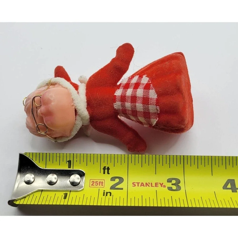 Vintage Flocked Mrs Claus Christmas Tree Ornament Figurine